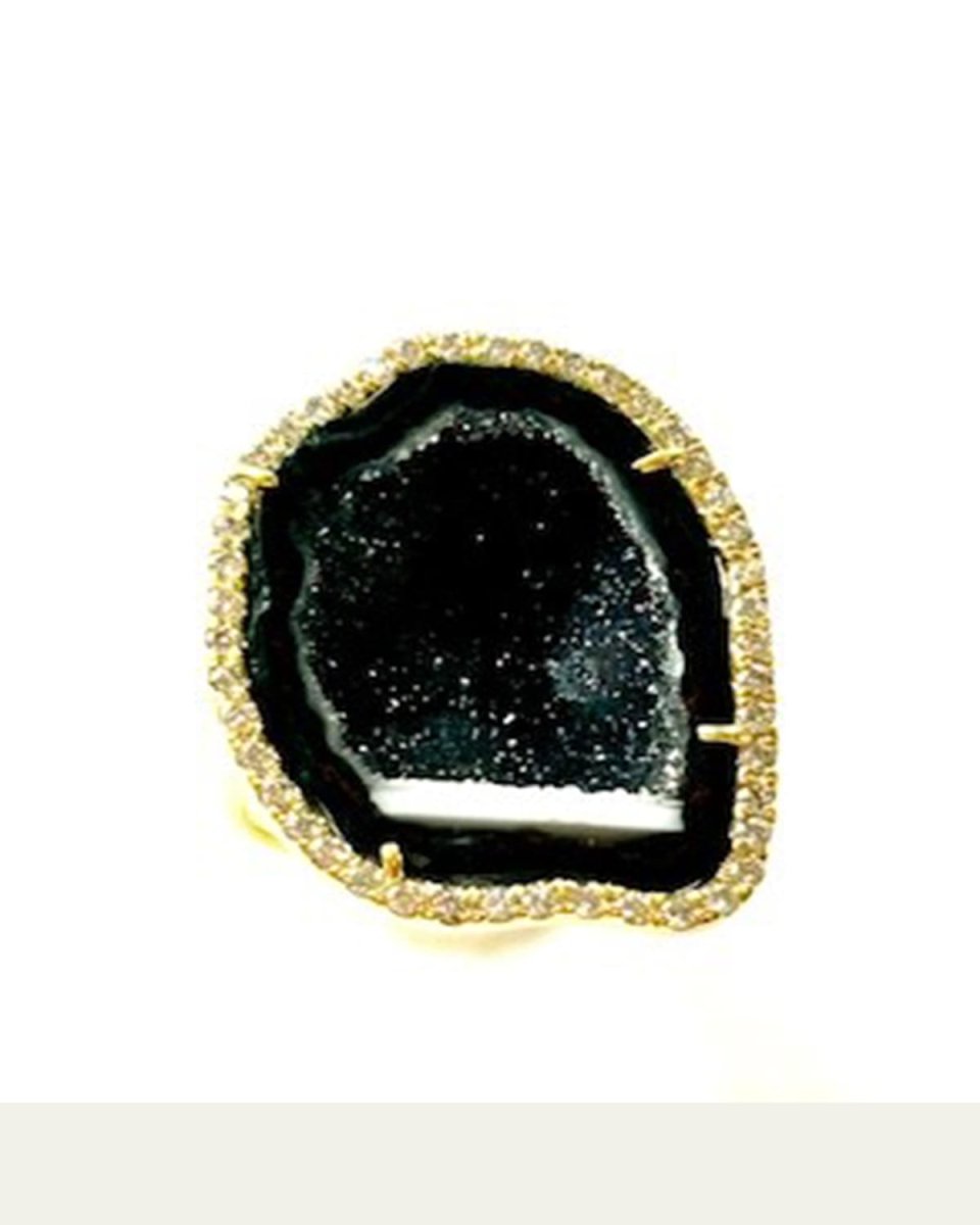 18K Yellow Gold Geode and Diamond Ring, Size 6.25
